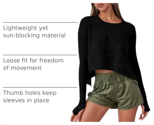 Aurgelmir Women's Long Sleeve Cropped Workout Top - Small Black
