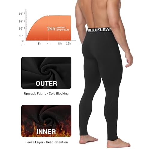 Blueleaf Men's Thermal Compression Pants Fleece Lined Athletic Tights Leggings Sports Base Layer Bottoms Cold Weather Gear