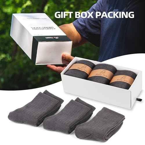RUNCL Men's Hiking Socks, Merino Wool Cushion Socks, Moisture & Wicking Crew Socks for Outdoor Sports, Xmas Gifts (3 Pairs)