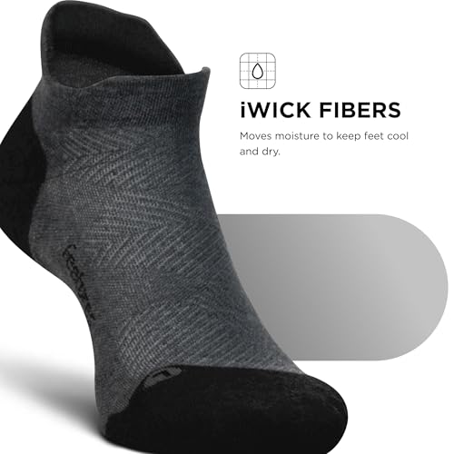 Feetures Elite Max Cushion No Show Tab Ankle Socks - Small, Gray - 1 Pair