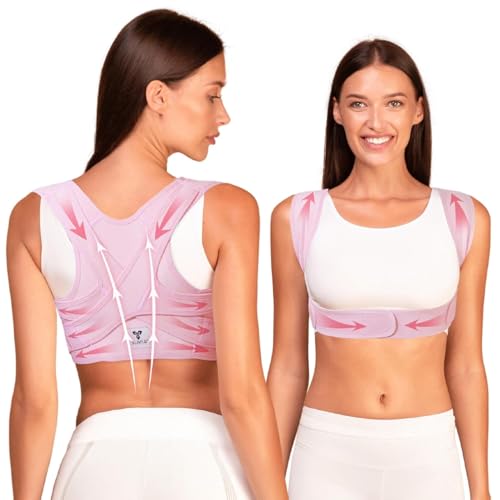 Back Posture Corrector - Adjustable and Breathable - Medium Size Straightener Posture Corrector Providing Pain Relief from Neck, Shoulder, Upper & Lower Body (Half Back Support (Pink))