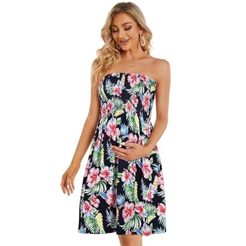 CHICGAL Summer Dresses for Women Beach Cover Ups Strapless Boho Floral Print Sundress