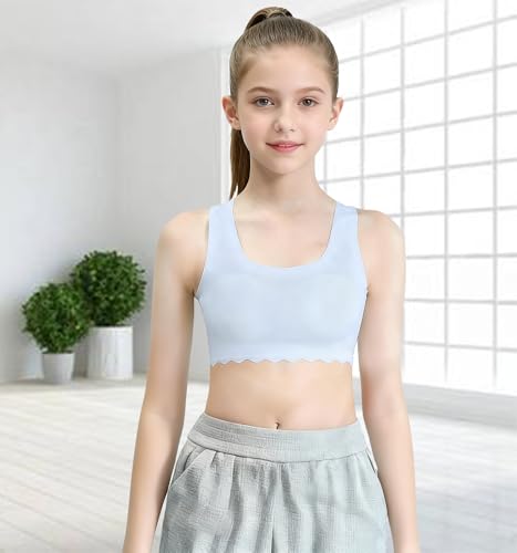 Girls Seamless Ice Silk Training Bra & Underwear Set - 10-12 Years, Multiple Colors
