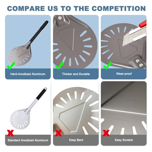Perforated Pizza Turning Peel 9 Inch Aluminum Pizza Paddle with Metal Handle - Vari 1