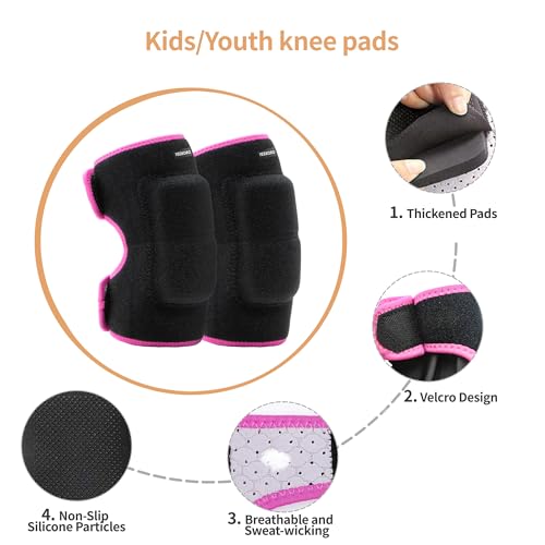 Kids Black-Pink Knee and Elbow Pads Set for Sports Safety - S