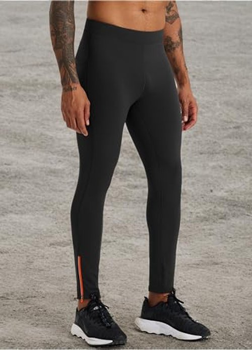 Willit Men's Fleece Running Leggings Cold Weather Gear Winter Cycling Tights Pants Water Resistant Zipper Pockets Black M