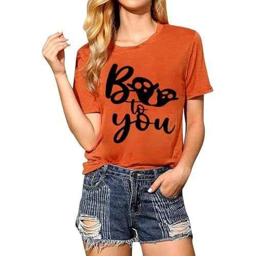 Funny Halloween T Shirts for Women Graphic Tees Vintage Cute Ghost Spider Boo to You Letter Print Tee Holiday Tops
