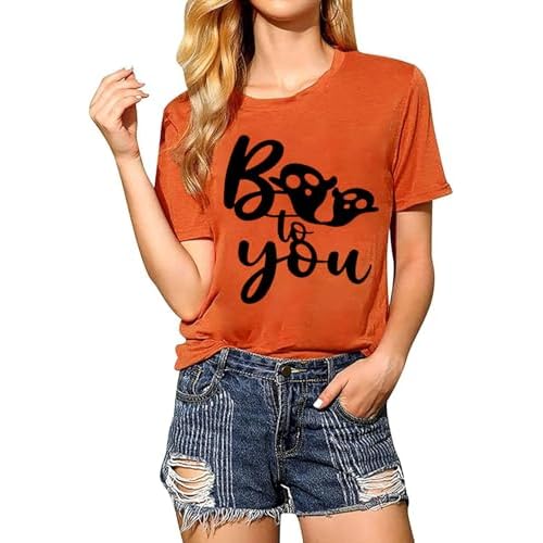 Funny Halloween T Shirts for Women Graphic Tees Vintage Cute Ghost Spider Boo to You Letter Print Tee Holiday Tops