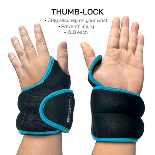 2 LB Wrist Weights with Thumb Hole for Running & Cardio Exercises - Black