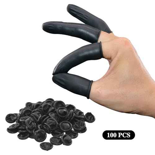 DJCIW 100PCS Disposable Latex Finger Cots,Medium Size, Fingertip Protector Gloves for Electronics Repair, Crafts, Medical Use & Industrial Applications,Thumb Covers for Finger Protection Black