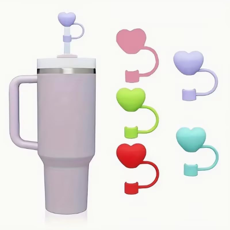 4PC Red Heart Straw Cover for Stanley 40&30 Oz Cup, 10mm Silicone Straw Covers Cap for Stanley Cup Accessories, Cute Topper for Tumblers, Cap Stopper for Reusable Straws Tip Lids