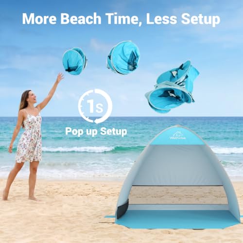 WolfWise Pop-Up Beach Tent Sun Shelter for 2-3 People - Blue