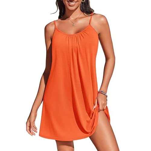 AI'MAGE Women's Bathing Suit Cover Up Spaghetti Straps Swim Dresses Beach Cover Ups Pleated Neck Swimsuit Coverups S-XXL