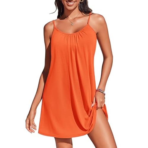 AI'MAGE Women's Bathing Suit Cover Up Spaghetti Straps Swim Dresses Beach Cover Ups Pleated Neck Swimsuit Coverups S-XXL