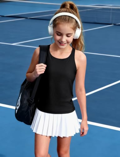 Girls Athletic Tank Top with Built-In Bra - Racerback Dance Top 13-14 Years Black