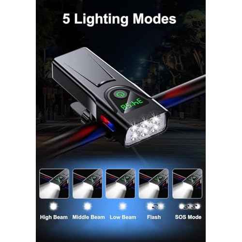 Bike Light USB-C Rechargeable, Super Bright 6-LED Headlight, IPX6 Waterproof, 5 Modes, Front Light for Night Riding, Road & Mountain Biking, Commuters & Kids