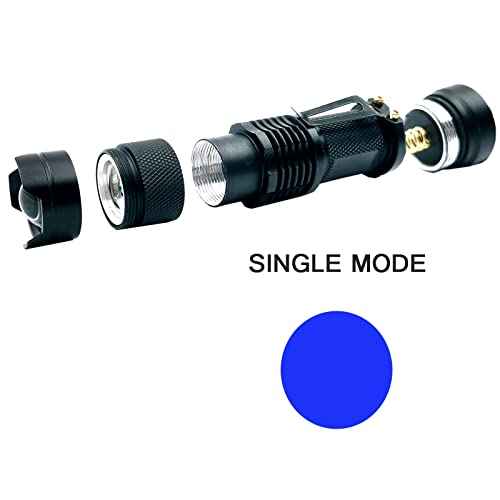 Blue LED Flashlight with Clip and Adjustable Focus for Hunting and Fishing