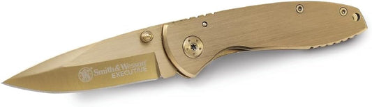 Smith & Wesson Executive CK110GL 6.8in High Carbon S.S. Folding Knife with 2.8in Drop Point Blade and Aluminum Handle for Outdoor, Tactical, Survival and EDC