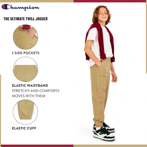 Champion Boys Twill Jogger Pants - Large Khaki Stretch Cotton Athletic Pants