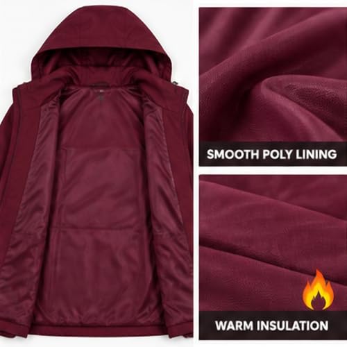 Reebok Women's Waterproof Rain Jacket with Hood - Lightweight Windbreaker, Medium / Maroon