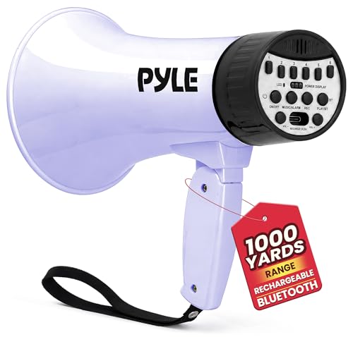 Light Purple Rechargeable Bluetooth Megaphone with Voice Changer & Siren - 30W, 1200-Yard Range