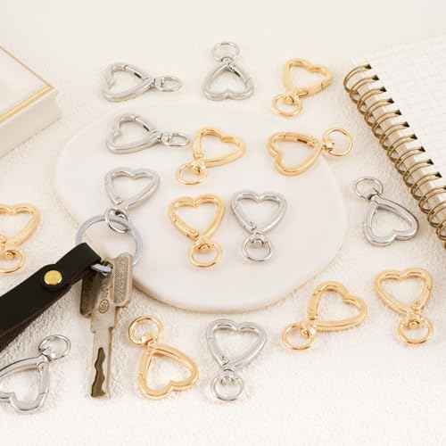 OIIKI Heart Shape Keychain Clip, Heart Carabiner Spring Snap Hook, Cute Lobster Clasp for Keys, Bags
