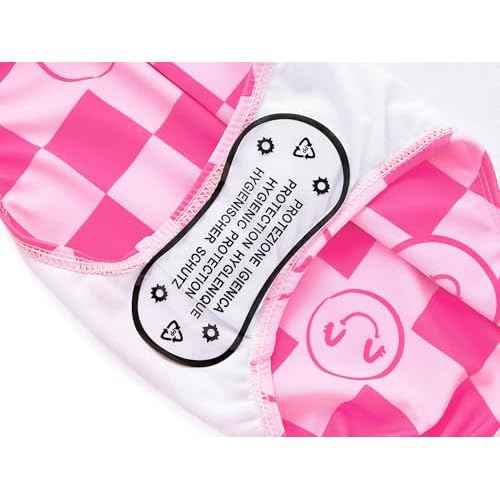 Girls One Piece Swimsuit - Adjustable Strap, Checked Face & Mermaid Print Toddler Ruffle Bathing Suit Size 2T-10