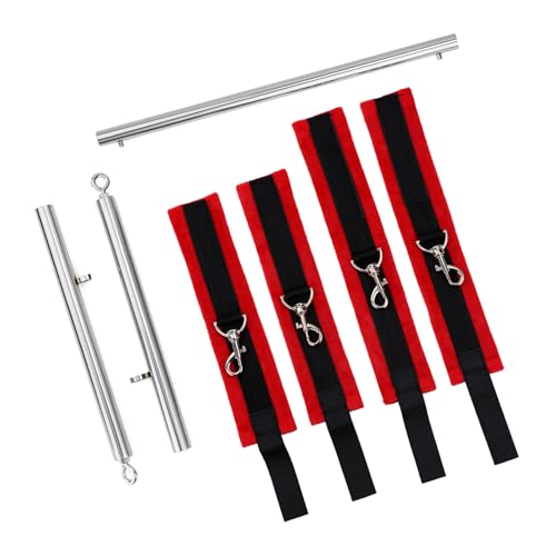 Heavy Duty Stainless Steel Expandable Spreader Bar with Red Furry Straps - Home Gym Fitness Equipment