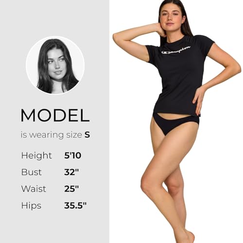 Champion Women's Short Sleeve Rash Guard Black Medium UPF 50+ Swim Shirt