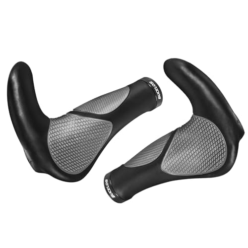 BUCKLOS Ergonomic Bike Handlebar Grips Black-Grey Lock-On MTB Bar Ends