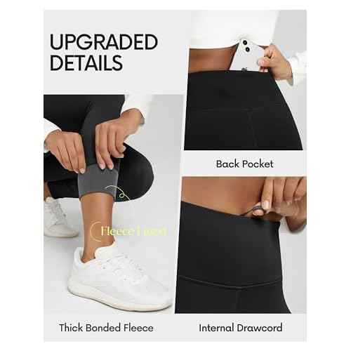 ODODOS Women's Thick Fleece Lined Leggings Thermal Warm Winter Tights - 25" / 28" High Waisted Yoga Pants with Back Pockets