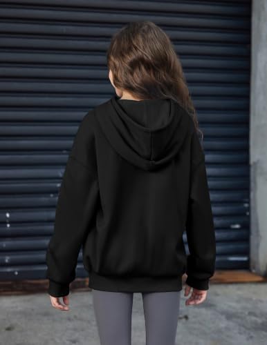 Girls Oversized Fleece Hoodie - Casual Pullover Sweatshirt for 11-12 Years - Black