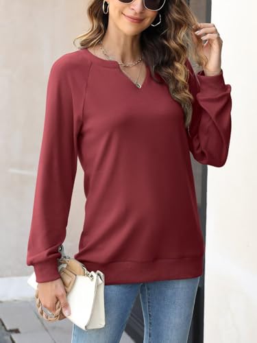 Women's X-Large V-Neck Lightweight Casual Sweatshirt - Wine