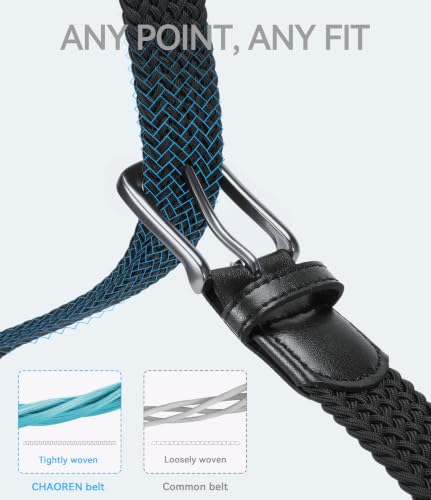 Men's Elastic Golf & Casual Stretch Belt - Adjustable Black/Silver 30-34 Inch Waist