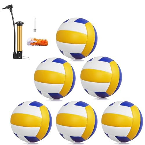 Magicorange Official Size 5 Volleyball Set - Blue & Yellow, 6 Pack with Pump & Mesh Bag