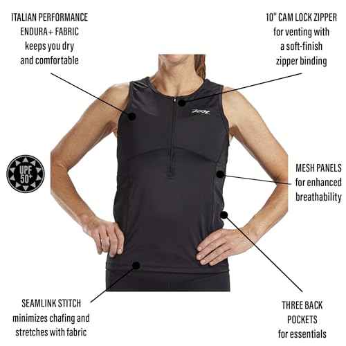 Zoot Women's Core Tri Tank, Performance Triathlon Race Tank Top, UPF 50+ Fabric, Rear Pockets, Mesh Panels, & Cam Lock Zipper