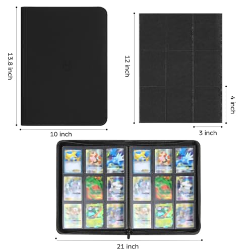 Black 9-Pocket Card Binder with Zipper for Trading Cards - 648 Capacity