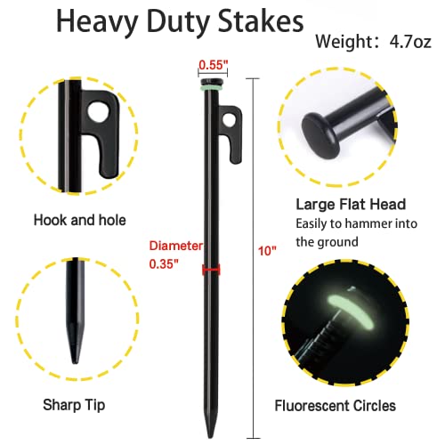 12 Pack Heavy Duty 10-Inch Steel Tent Stakes with Storage Pouch for Rocky Snow and Desert Grounds