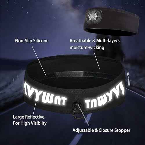 LED Sports Sweat Headband - Outdoor Headlamp Rechargeable with Reflective Visible for Men and Women, 3 Brightness Head Lights for Camping Running, Black