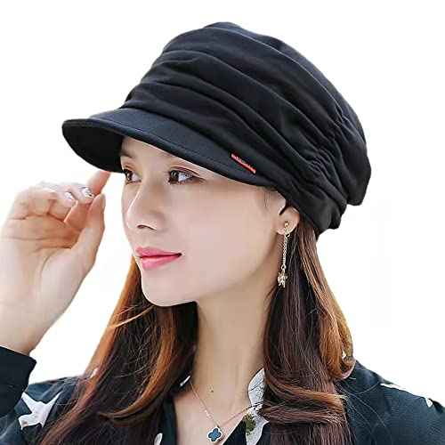 IZUS Womens Slouchy Hat Mum Soft Beanie Drape Layers Cap Visor-Brim Fashion Girl Sleep Hat Cancer Chemo Headwear