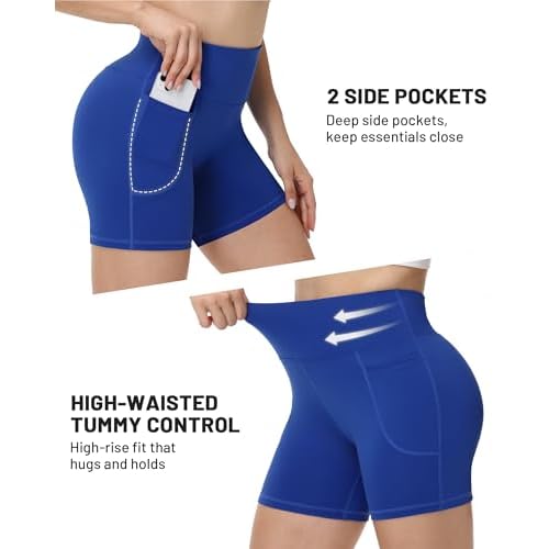 Runhit Biker Shorts Women with Pockets - 8''/5''/3'' High Waisted Yoga Workout Gym Spandex Tummy Control Shorts