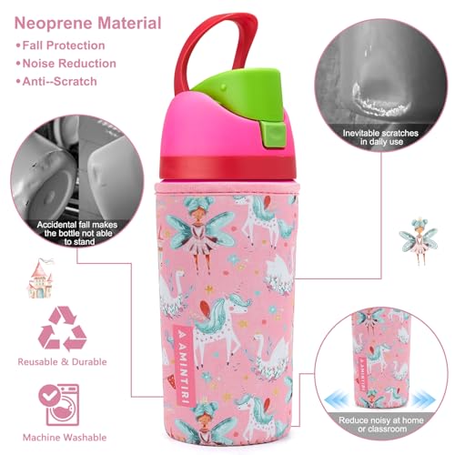 Kids Water Bottle Sleeve for Owala 16 oz Fairy Castle Neoprene Cover - Boys Girls