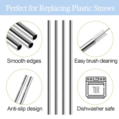 9.1 Inch Metal Straw Replacement for Ello Pop & Fill 40 oz Water Bottle - Pack of 6