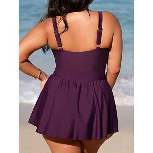 CUPSHE Plus Size Swimsuit for Women One Piece Bathing Suit Scoop Neck Ruffled Swim Dress Adjustable Straps