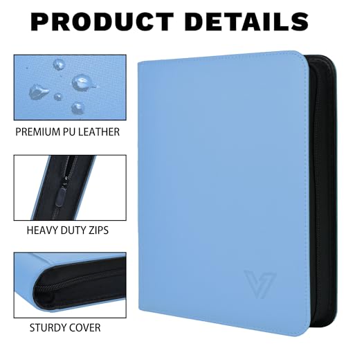 Trading Card Binder with 4 Pockets Holds 128 3x4 Rigid Cards Water-Resistant PU Leather