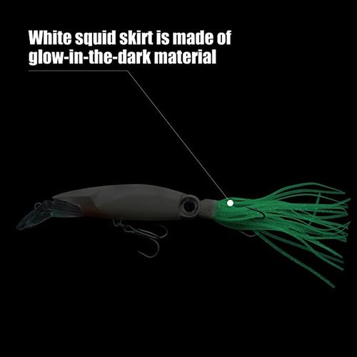 Zsrivk 5pcs Squid Fishing Lures Plastic Luminous Lure with 3D Holographic Eyes, Squid Saltwater Lifelike Hard Baits Kit for Saltwater