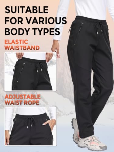 Women's Snow Ski Pants Waterproof Windproof Fleece Lined Insulated Hiking Trousers - 3X-Large Black