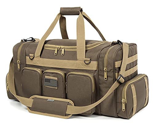 Heavy Duty Tactical Range Duffel Bag 27 Inch Khaki with US Flag Patch & Lockable Zippers