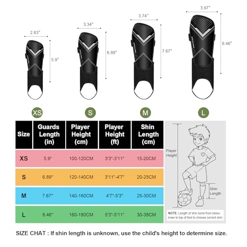 Soccer Shin Guards for Kids & Adults with Ankle Protection - Black, Large