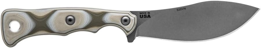 Tops Knives Camp Creek Full Tang Fixed Blade- Tumble Finish Blade Finish- Coyote Tan Kydex Sheath w/Dangler (Camo G10 Handle)